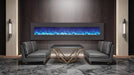 Sierra Flame by Amantii 88" Wall Mount/Flush Mount Electric Fireplace with Deep Charcoal Colored Steel Surround- WM-FML-88-9623-STL- Lifestyle With  Blue Flame