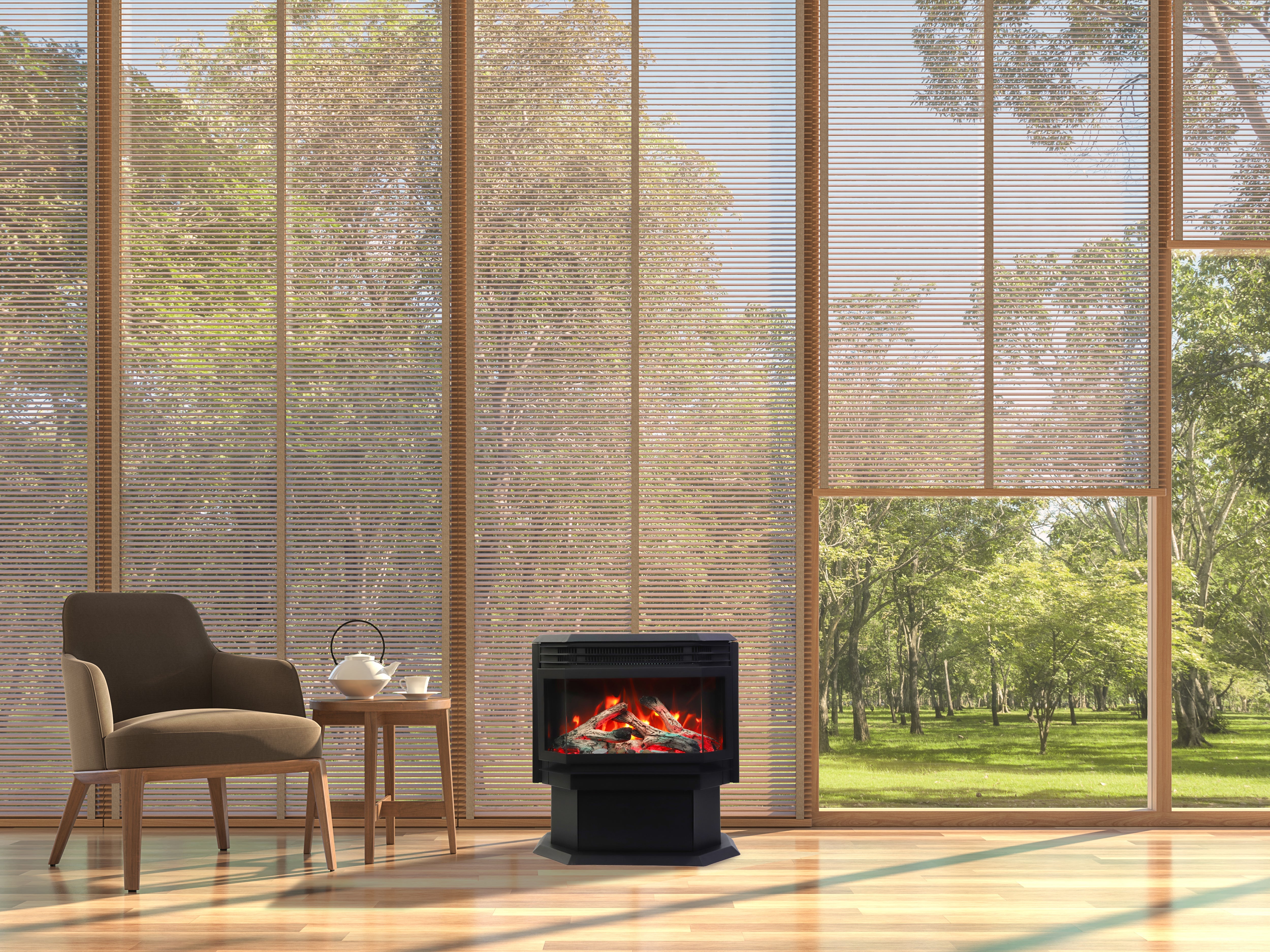 Sierra Flame by Amantii Freestanding 26" Electric Fireplace -FS-26-922- Lifestyle Living Room Garden View