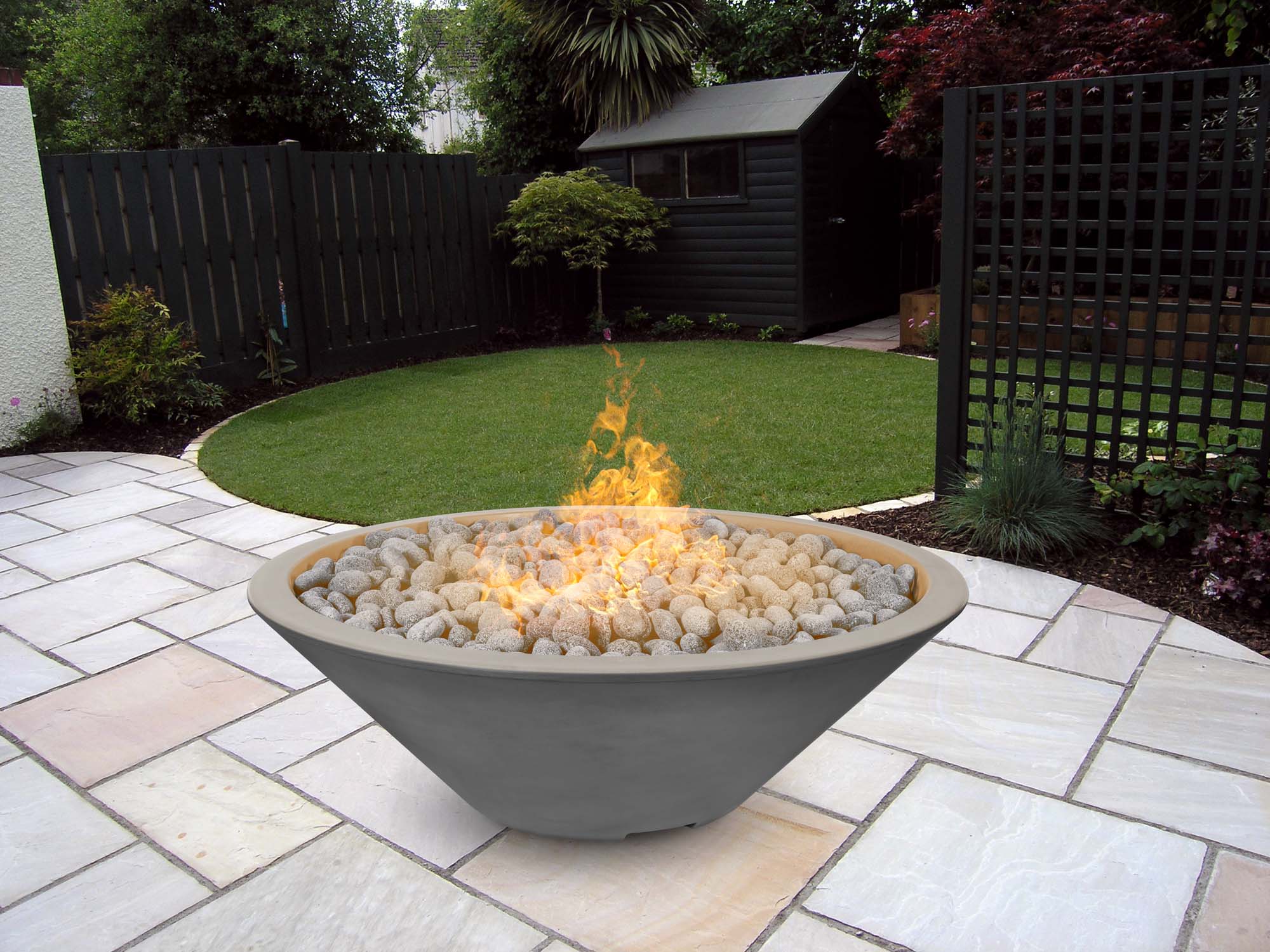 The Outdoor Plus 60" Narrow Ledge Round Cazo Fire Pit-GFRC Concrete -Spark Ignition with Flame Sense -Natural Gas- Lifestyle Outdoor