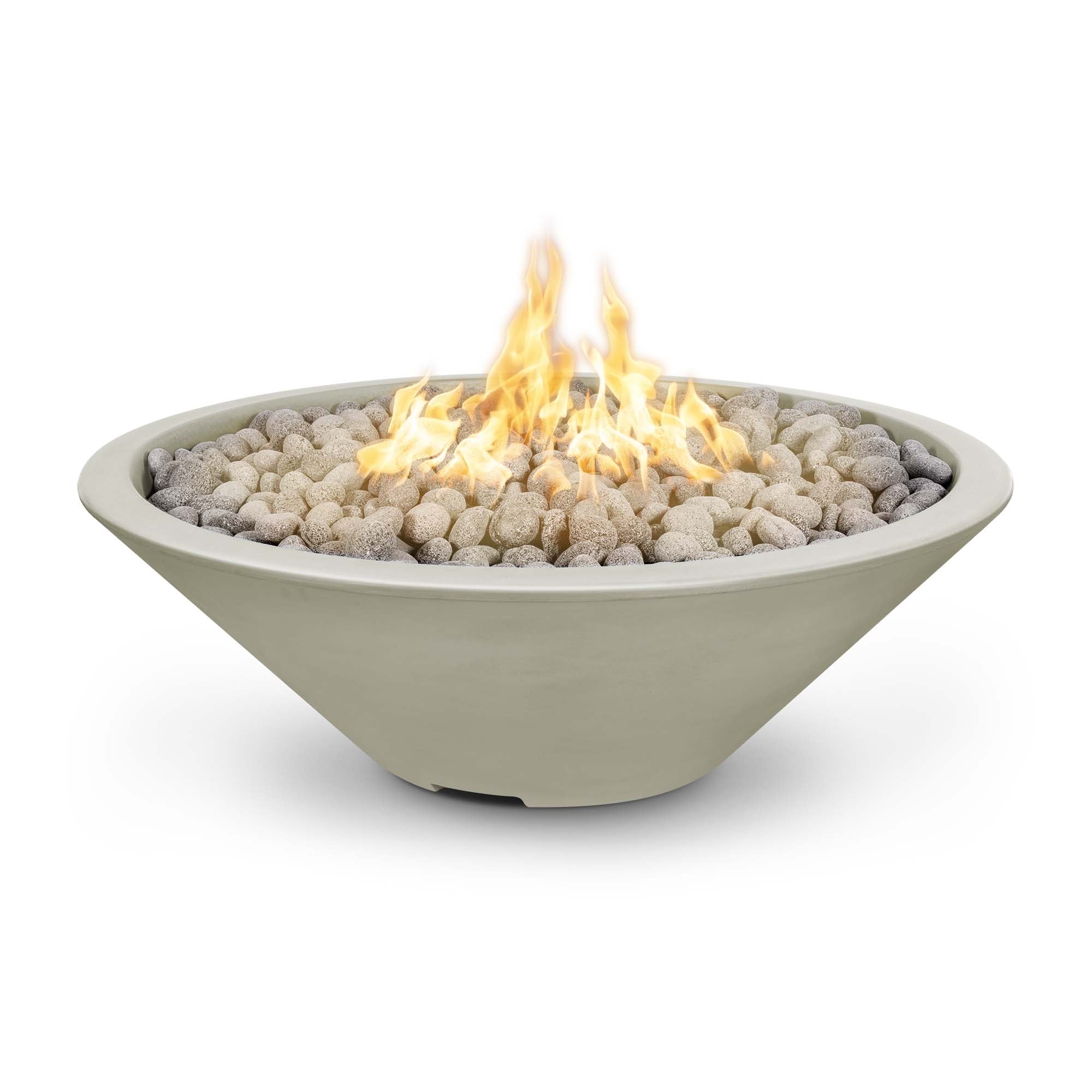 The Outdoor Plus 60" Narrow Ledge Round Cazo Fire Pit-GFRC Concrete -Spark Ignition with Flame Sense -Natural Gas- Main View Ash