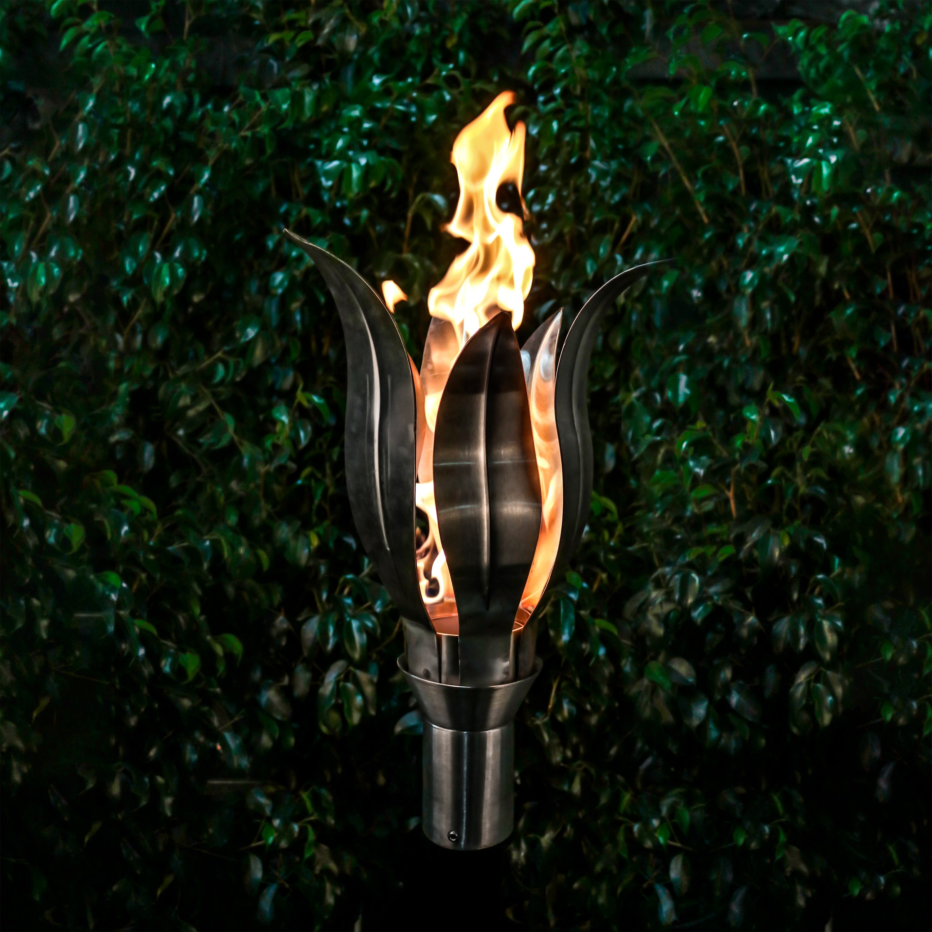 The Outdoor Plus Flower Original TOP Torch & Post Complete - Stainless Steel- Main View
