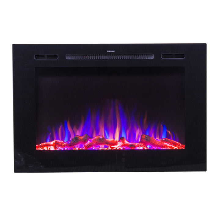 Touchstone Forte 40" Recessed Electric Fireplace -80006- Front View With Logs Blue Flame