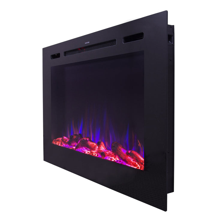 Touchstone Forte 40" Recessed Electric Fireplace -80006- Left View With Logs Blue Flame
