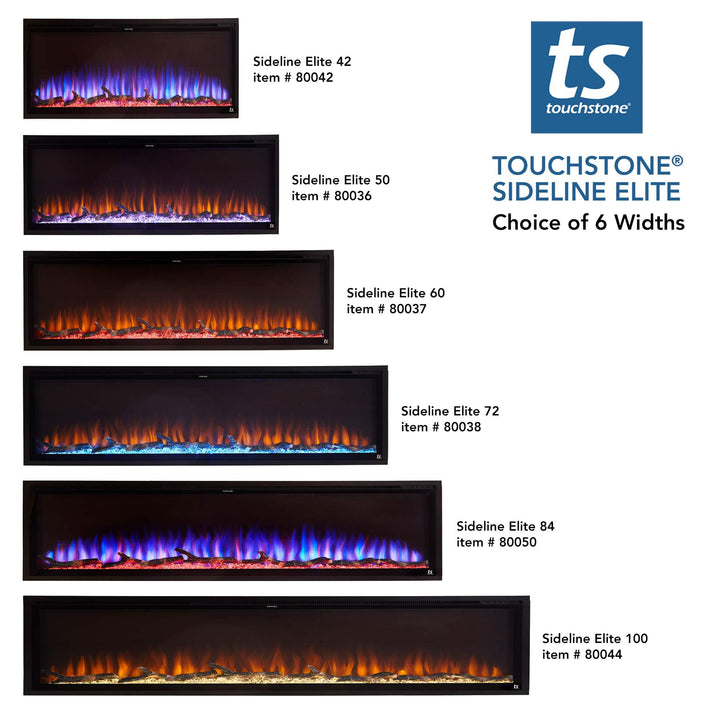 Touchstone - Sideline Elite Smart 50" WiFi-Enabled Recessed Electric Fireplace -80036- Size Option