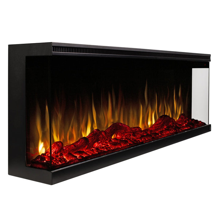 Touchstone - Sideline Infinity 3 Sided 60" WiFi Enabled Smart Recessed Electric Fireplace -80046- Right View With Red Base Orange Flame