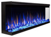 Touchstone - Sideline Infinity 3 Sided 72" WiFi Enabled Smart Electric Fireplace -80051- Right View With Blue Crystals Blue and Orange Flames