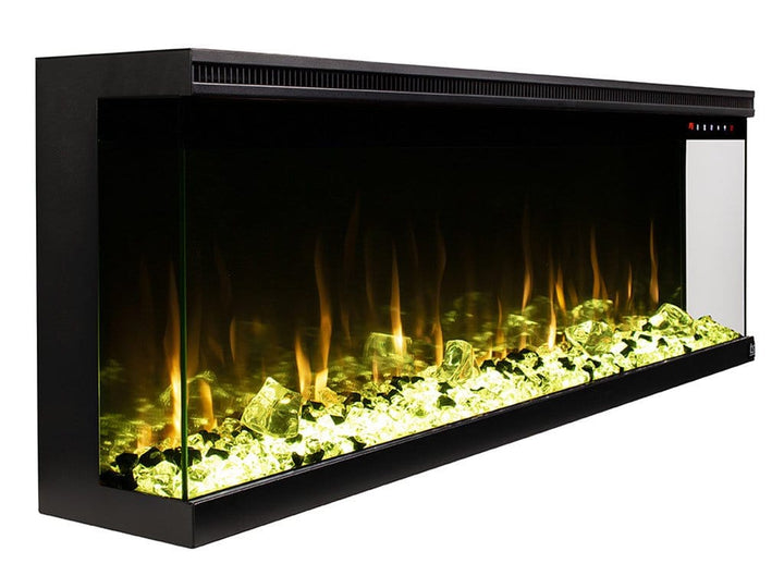 Touchstone - Sideline Infinity 3 Sided 72" WiFi Enabled Smart Electric Fireplace -80051- Right View With Yellow Crystals  and Flame