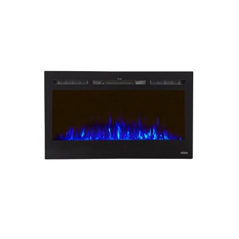 Touchstone - The Sideline 36" Recessed Electric Fireplace -80014- Front View With Blue Crystal Flame