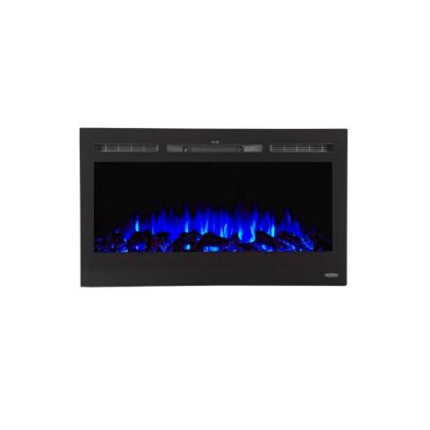 Touchstone - The Sideline 36" Recessed Electric Fireplace -80014- Front View With Logs Blue Flame