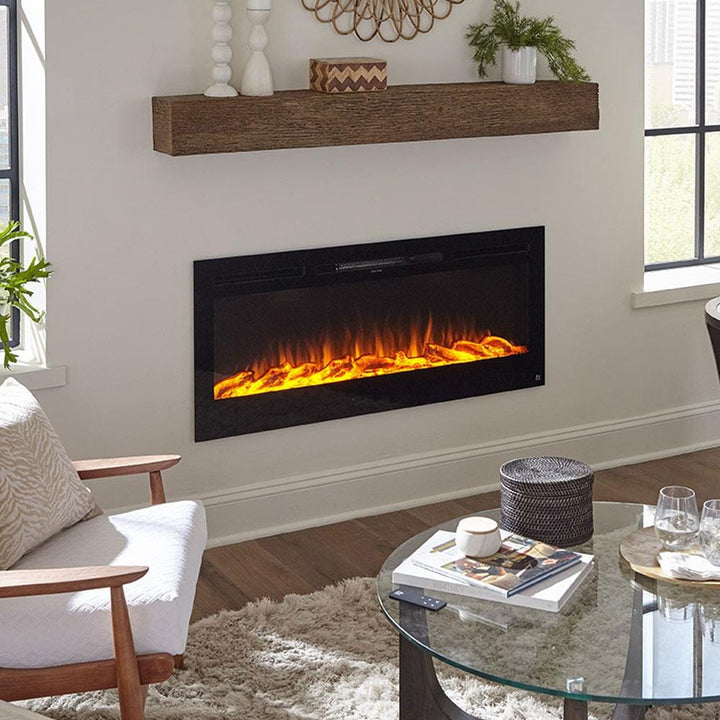 Touchstone - The Sideline 45" Recessed Electric Fireplace -80025- Lifestyle Close Up Oak Mantel