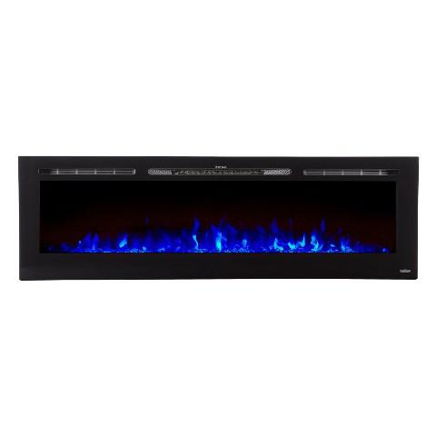 Touchstone - The Sideline 60" Recessed Electric Fireplace -80011- Front View With Crystals Blue Flames