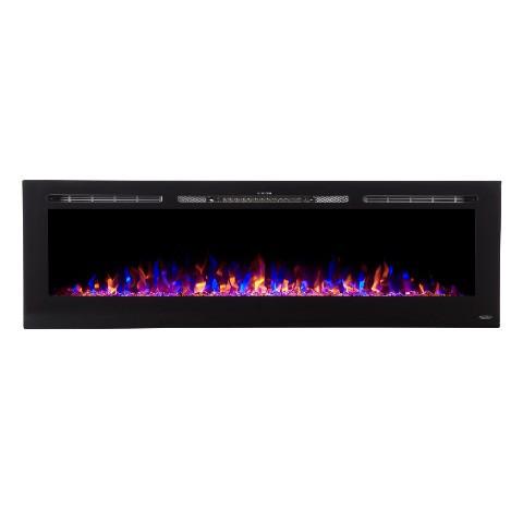 Touchstone - The Sideline 60" Recessed Electric Fireplace -80011- Front View With Crystals Yellow Orange Blue Flames