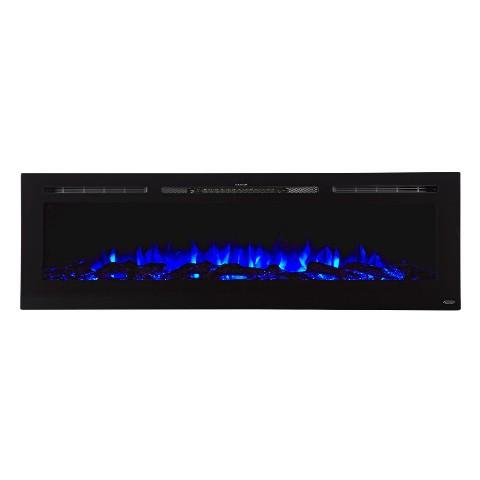 Touchstone - The Sideline 60" Recessed Electric Fireplace -80011- Front View With Logs Blue Flames