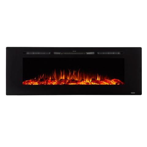 Touchstone - The Sideline 60" Recessed Electric Fireplace -80011- Front View With Logs Yellow Orange Flames
