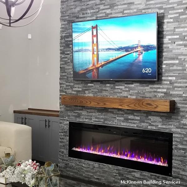 Touchstone - The Sideline 60" Recessed Electric Fireplace -80011- Lifestyle Gray Stone Wall Electric Fireplace