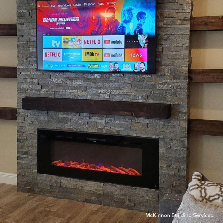 Touchstone - The Sideline 60" Recessed Electric Fireplace -80011- Lifestyle Stone Wall Electric Fireplace