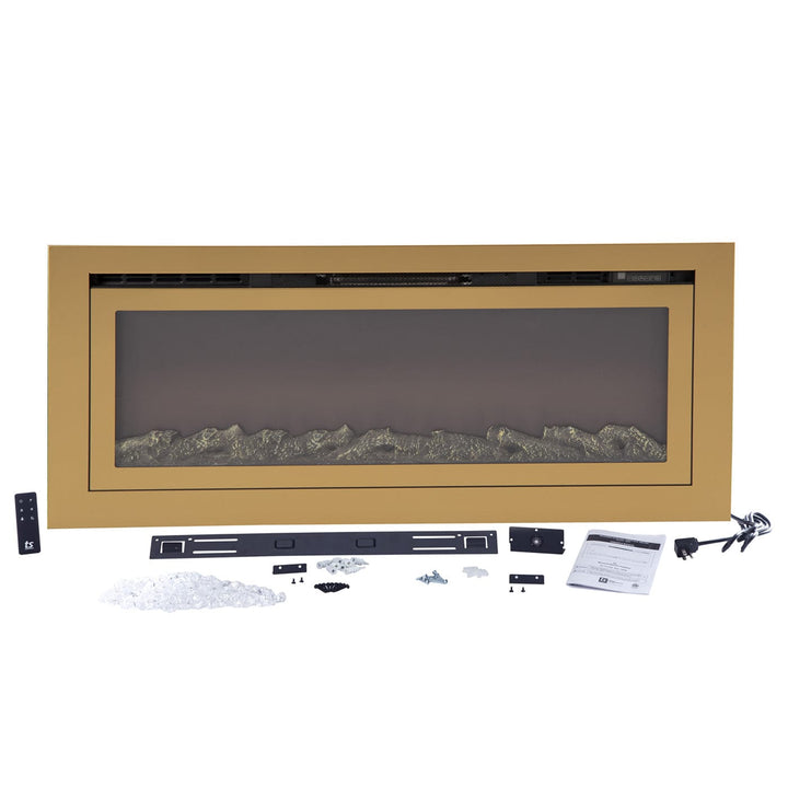Touchstone - The Sideline Deluxe Gold 50" Recessed Smart Electric Fireplace -86275- Complete Item and Accessories