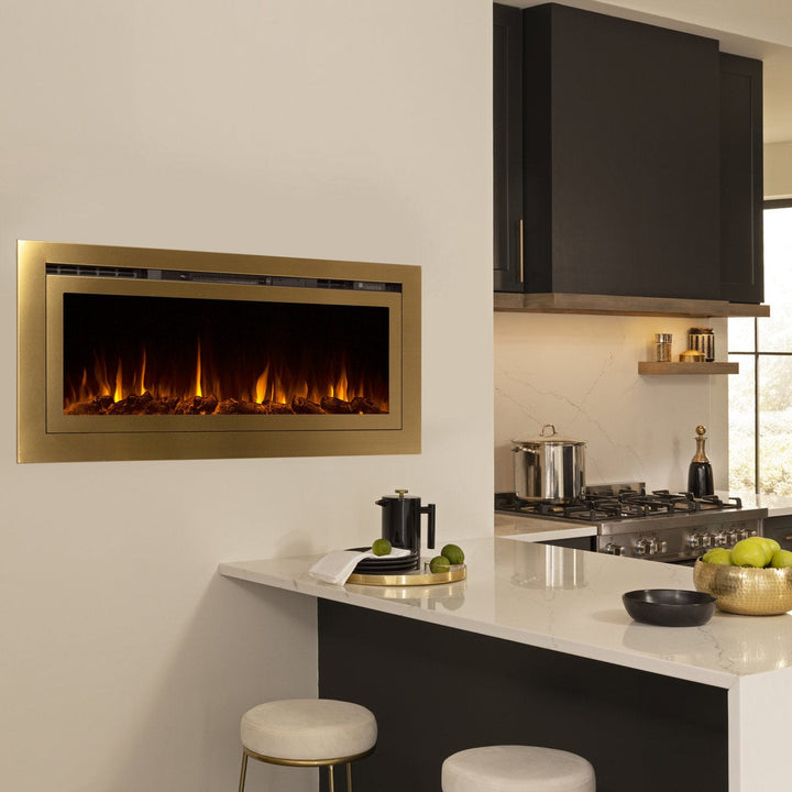 Touchstone - The Sideline Deluxe Gold 50" Recessed Smart Electric Fireplace -86275- Lifestyle Kitchen