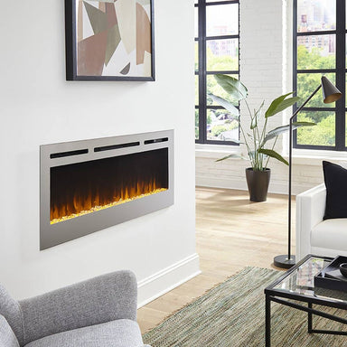 Touchstone - The Sideline Deluxe Stainless Steel 50" Recessed Electric Fireplace -86273- Lifestyle Modern Living Room