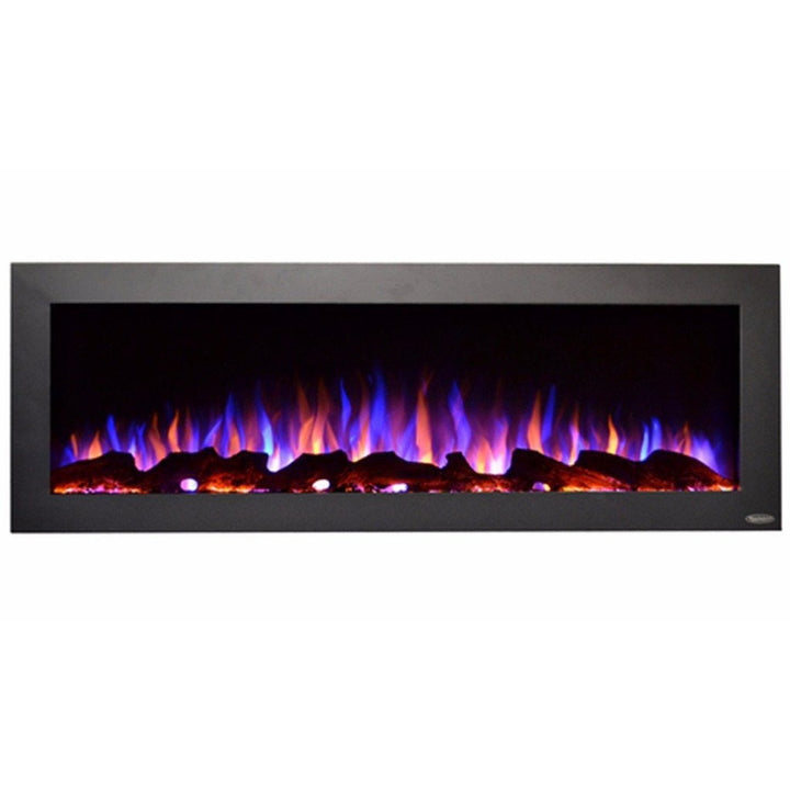 Touchstone -The Sideline Outdoor/Indoor 50" Recessed/Wall Mounted Electric Fireplace (No Heat)-80017- Front View With Logs Multi Color Flames