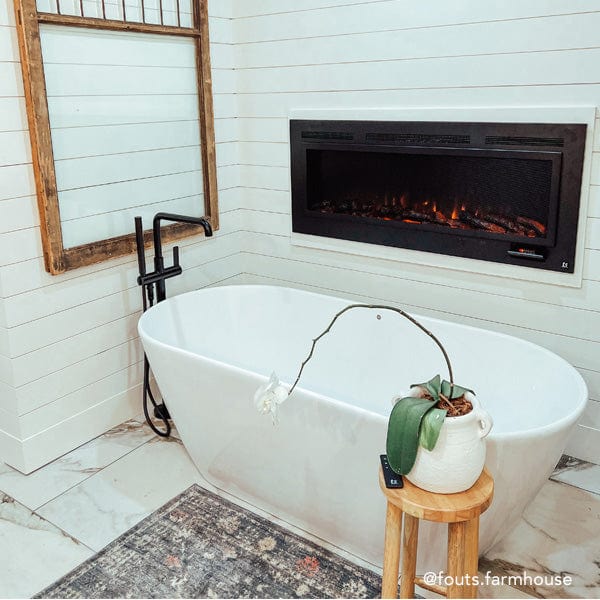 Touchstone - The Sideline Steel Mesh Screen Non Reflective 50" Recessed Electric Fireplace -80013-  Lifestyle Bathroom