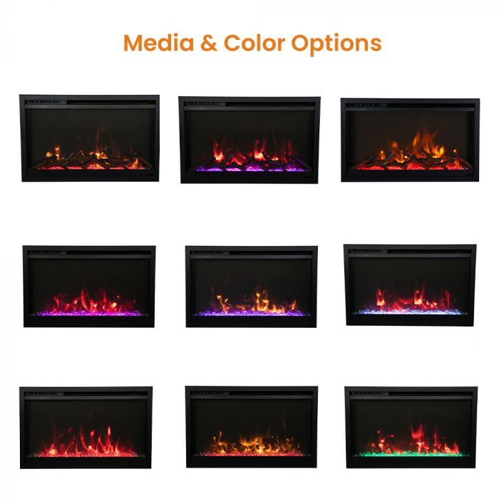 Remii by Amantii 26" Classic Extra Slim Built In Electric Fireplace with Black Steel Surround-CLASSIC-SLIM-26- Media and Color Options
