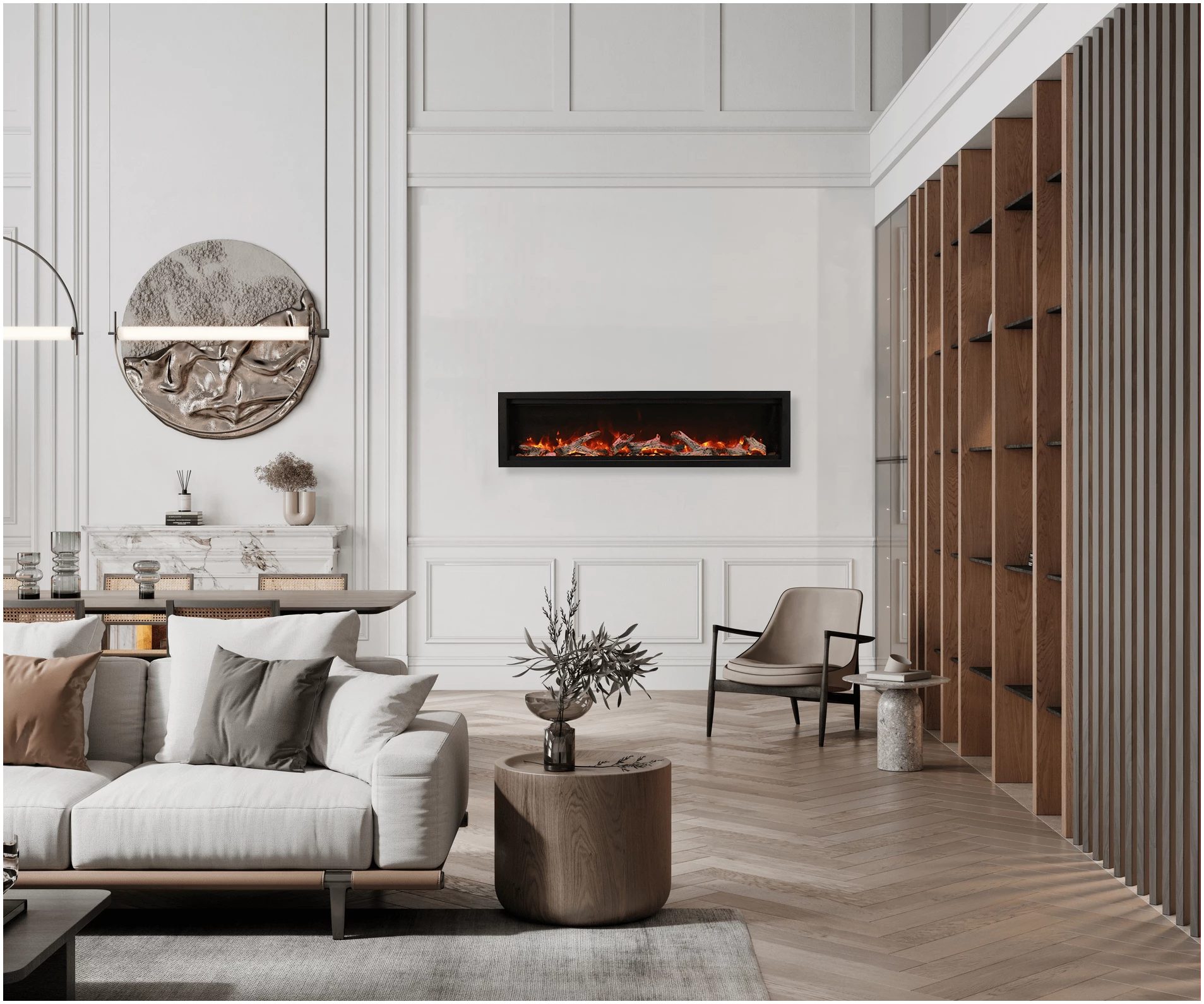 Remii By Amantii Smart Basic Clean-Face Built In Electric Fireplace with Clear Media and Black Steel Surround- Lifestyle Modern Living Room