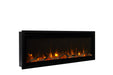 Remii by Amantii 65" Extra Slim Wall Mount Electric Fireplace with Black Steel Surround- WM-SLIM-65- Right View With Log Set Yellow Flame