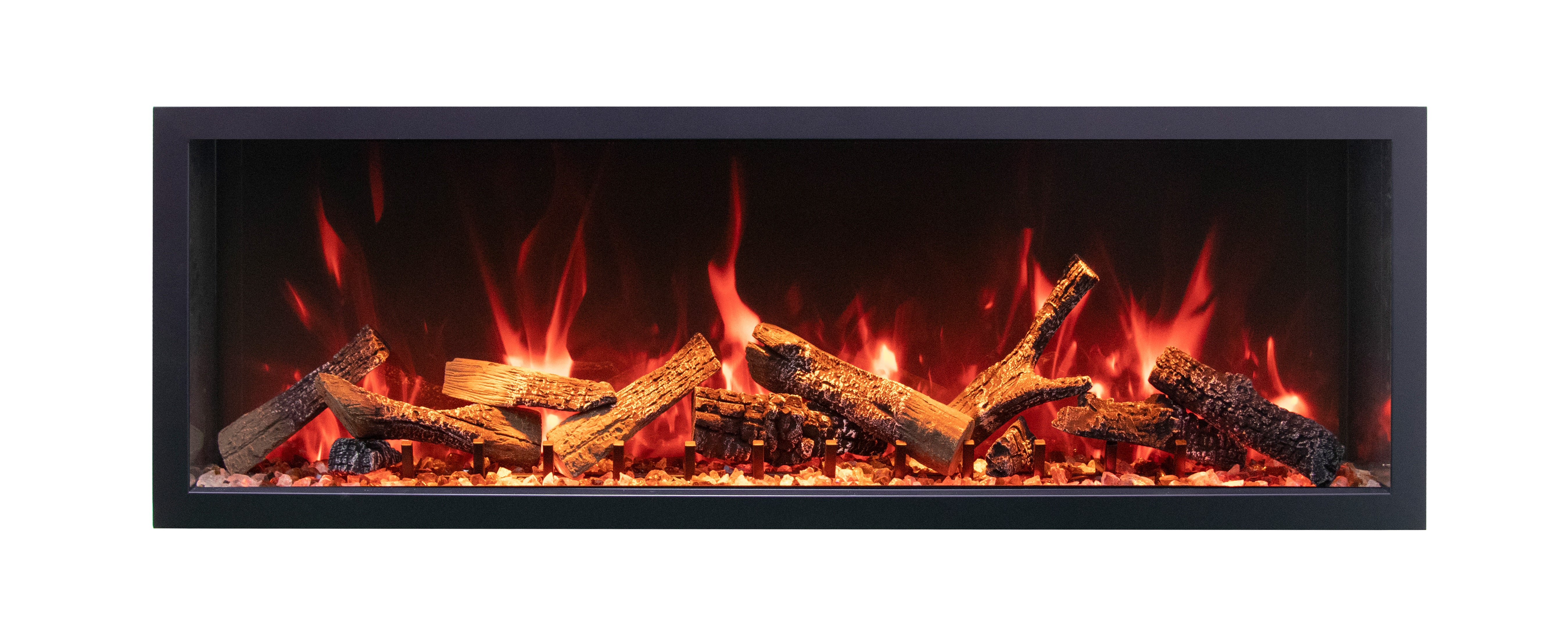 Remii by Amantii - Extra Tall XT Series Built-in Electric Fireplace with Black Steel Surround -Front View With Split Log  Orange Flame