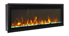Remii by Amantii 45" Extra Slim Wall Mount Electric Fireplace with Black Steel Surround- WM-SLIM-45- Right View With Green Diamond Glass Yellow Flame