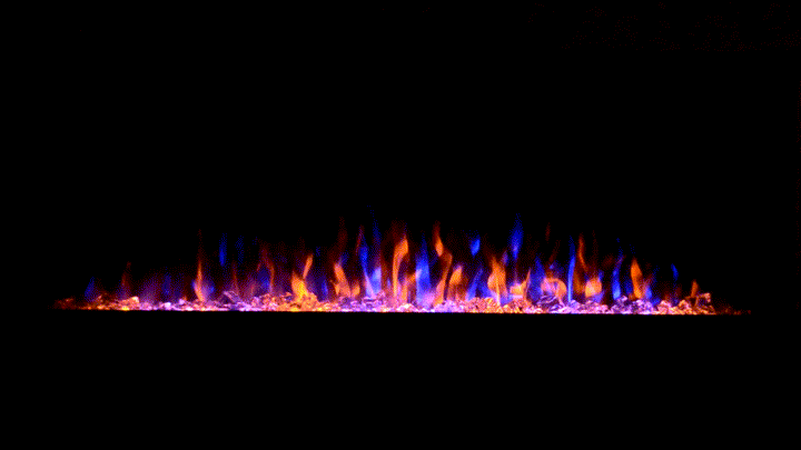 Touchstone - The Sideline 50" Recessed Electric Fireplace -80004- Front View With Crystals 3 Color Flames