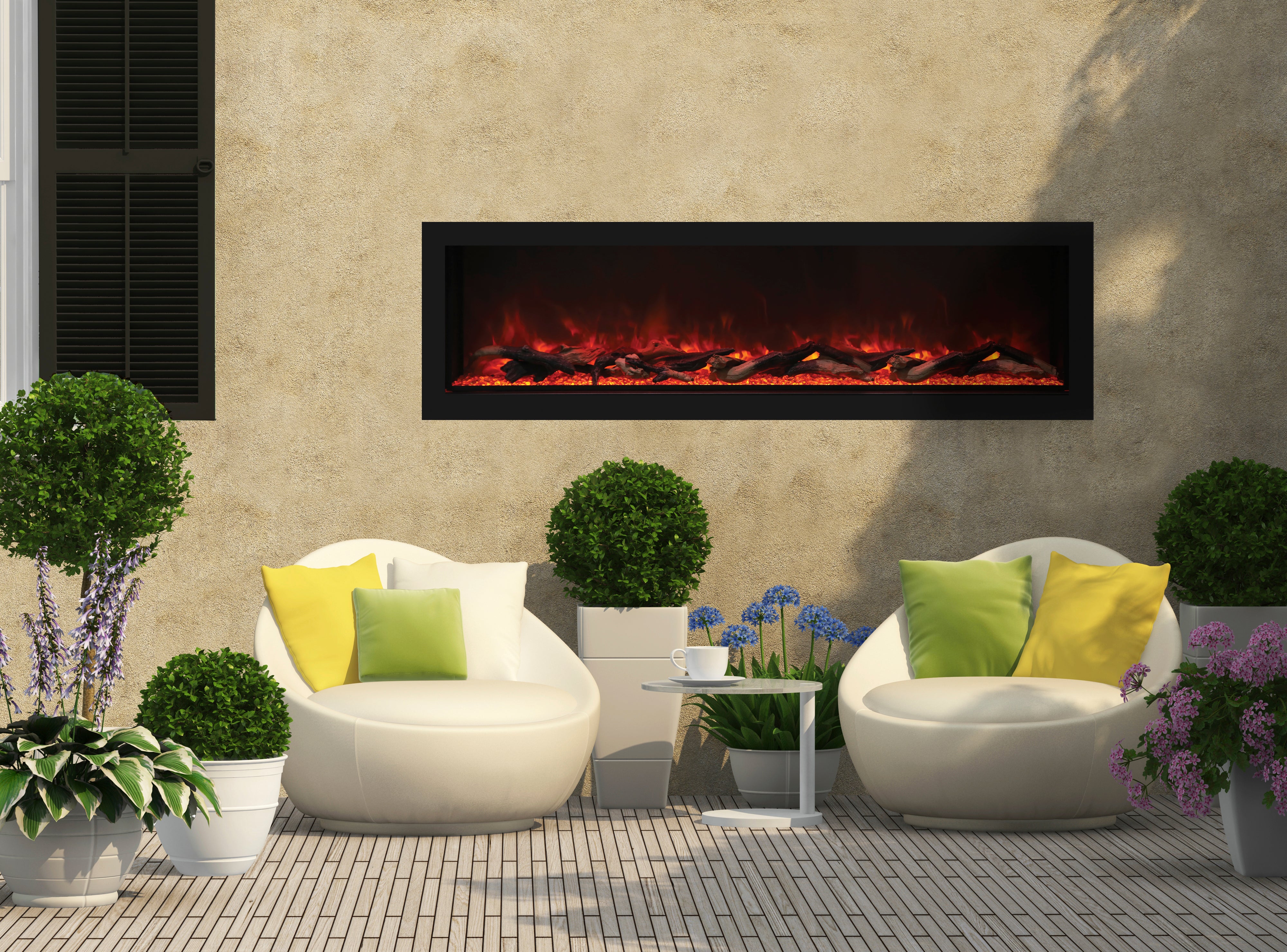 Remii by Amantii 45" Deep Series Built-in Electric Fireplace with Black Steel Surround- 102745-DE- Lifestyle Patio
