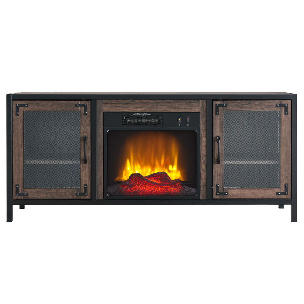 HearthPro 54" Media Electric Fireplace Full Metal Industrial Frame in Charcoal Oak