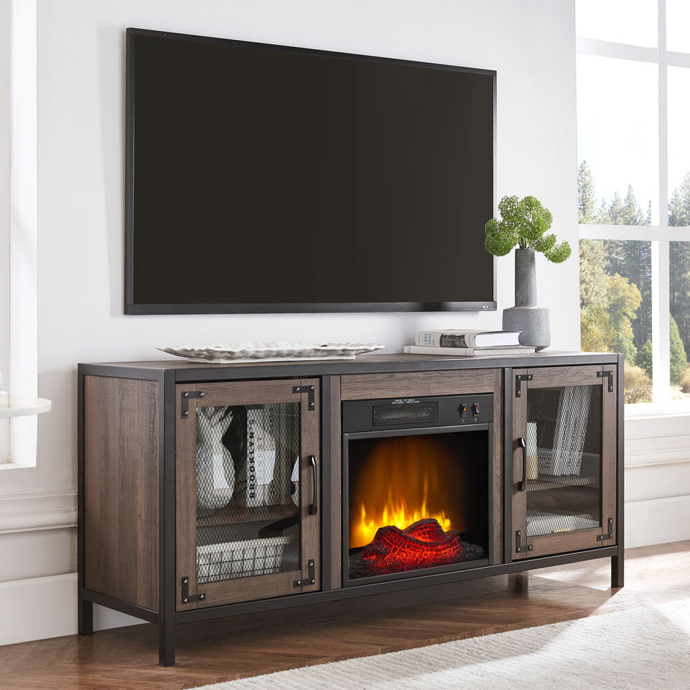 HearthPro 54" Media Electric Fireplace Full Metal Industrial Frame in Charcoal Oak