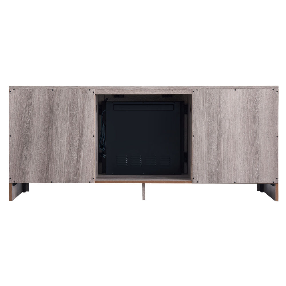 HearthPro 58" Console Style Media Electric Fireplace Closed Storage in Bleached Gray Oak